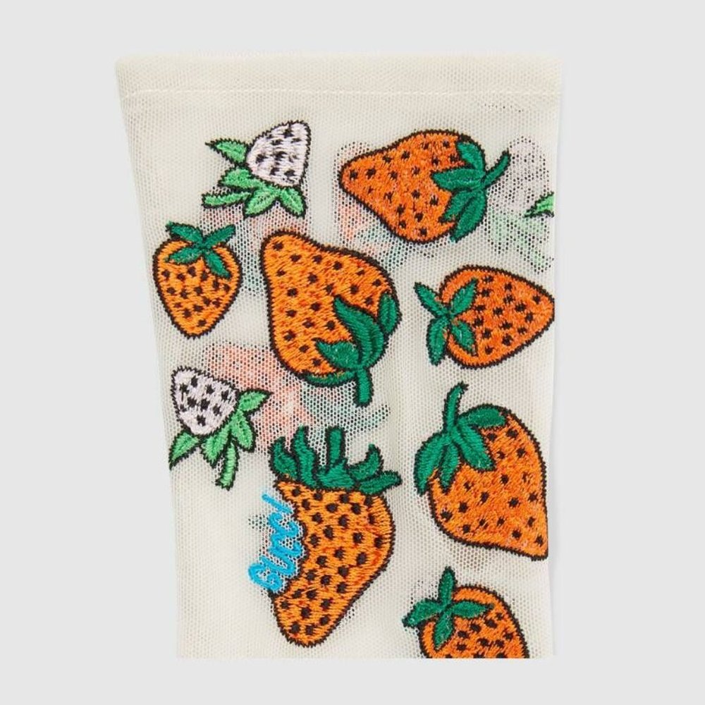Gucci Tulle Strawberry Embroidered Gloves in White NEW IN BOX - Picture 5 of 8